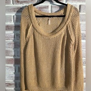 Free People open knit light weight sweater mustard color size large